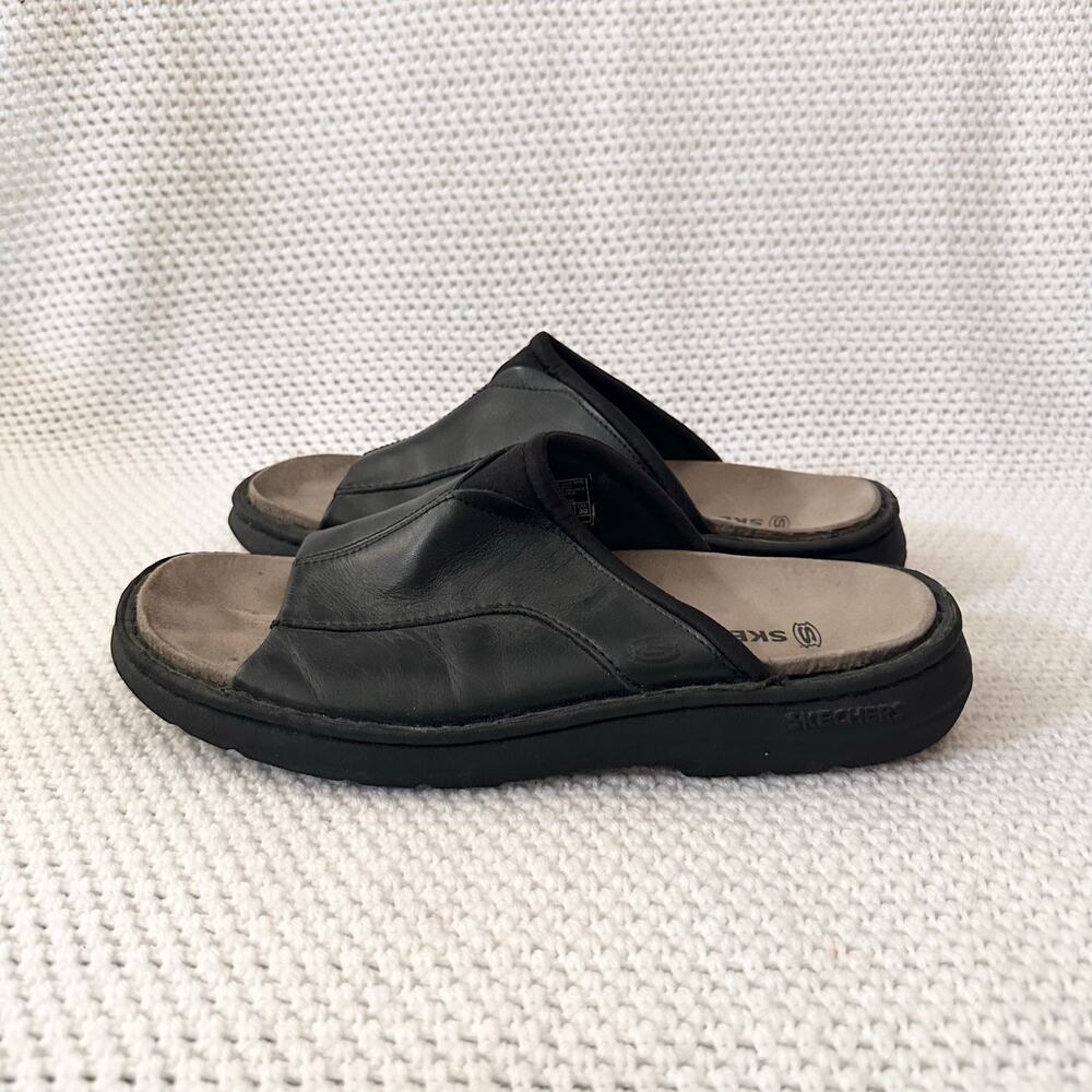 Skechers Y2K Vintage Black Leather Slide Slip On Sandals Comfort Open Toe Men 12 - Picture 4 of 7